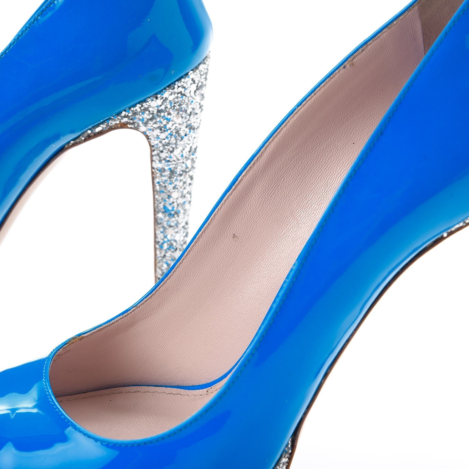 Miu Miu Patent Glitter Peep Toe Pumps 38 Blue 13 of 16