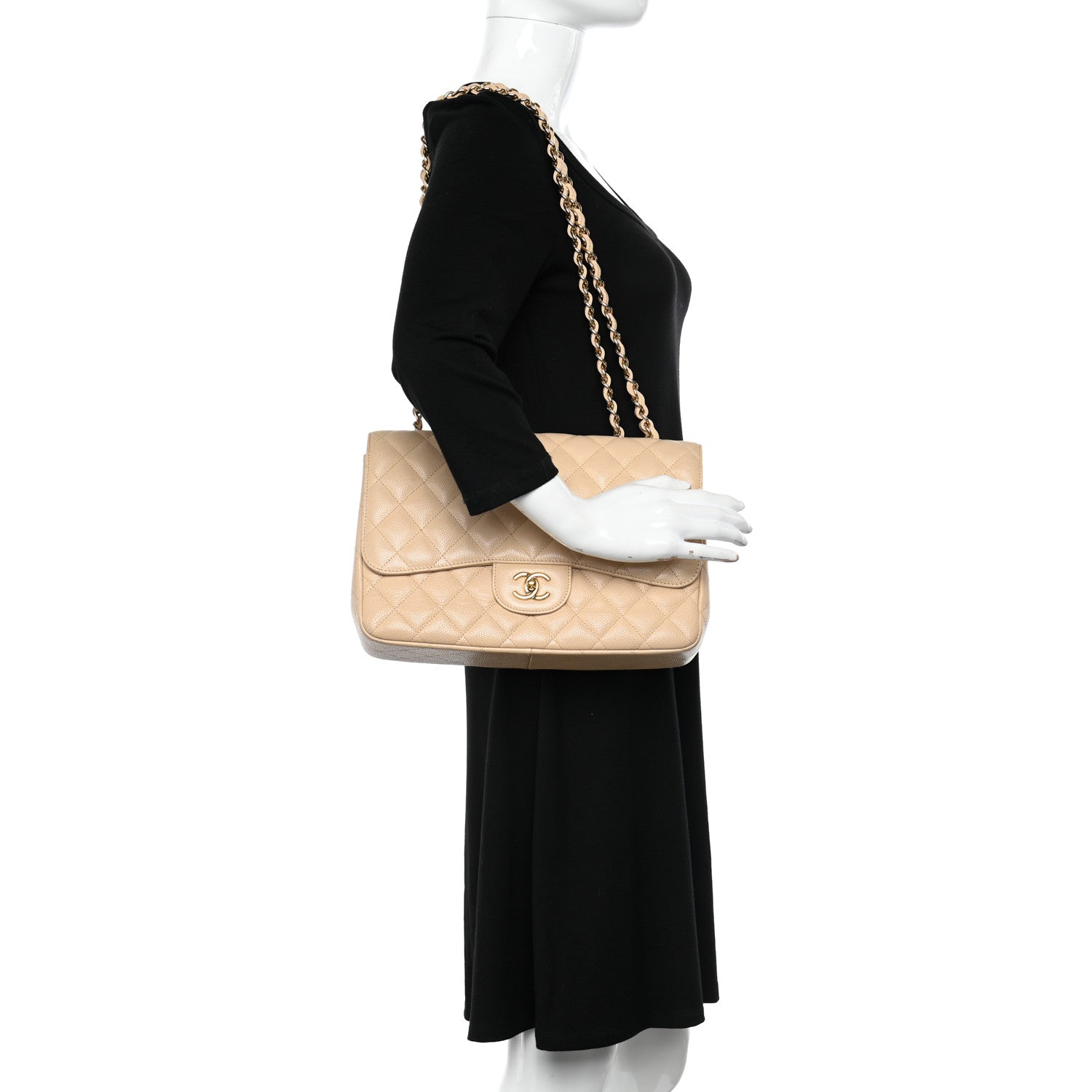 Chanel Caviar Quilted Jumbo Single Flap Beige 2 of 10