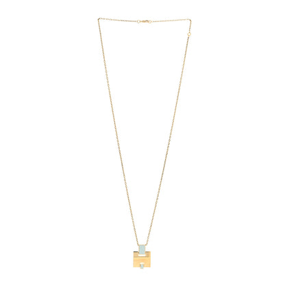 Hermes Gold Plated Lacquered Eileen Pendant Necklace Bleu Pastel 3 of 5