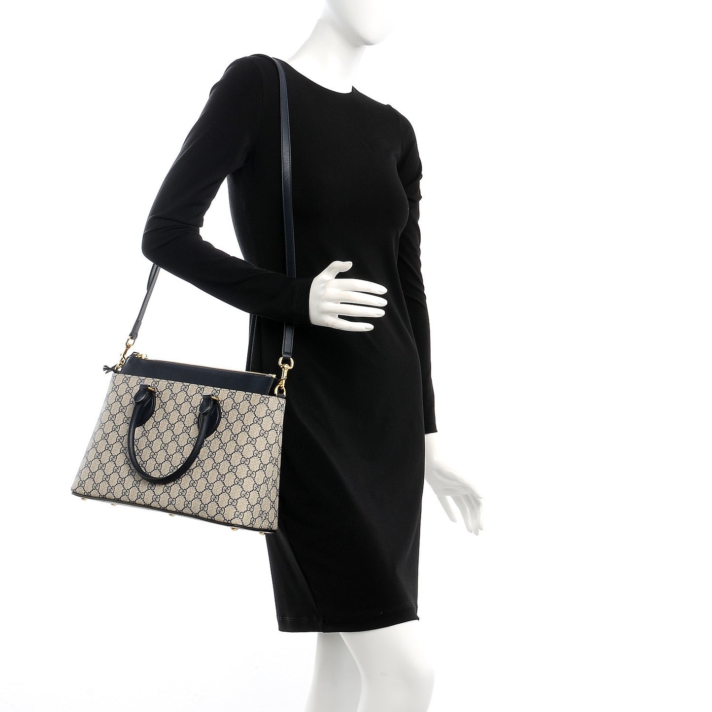 GG Supreme Monogram Small Zip Top Tote Beige Blue