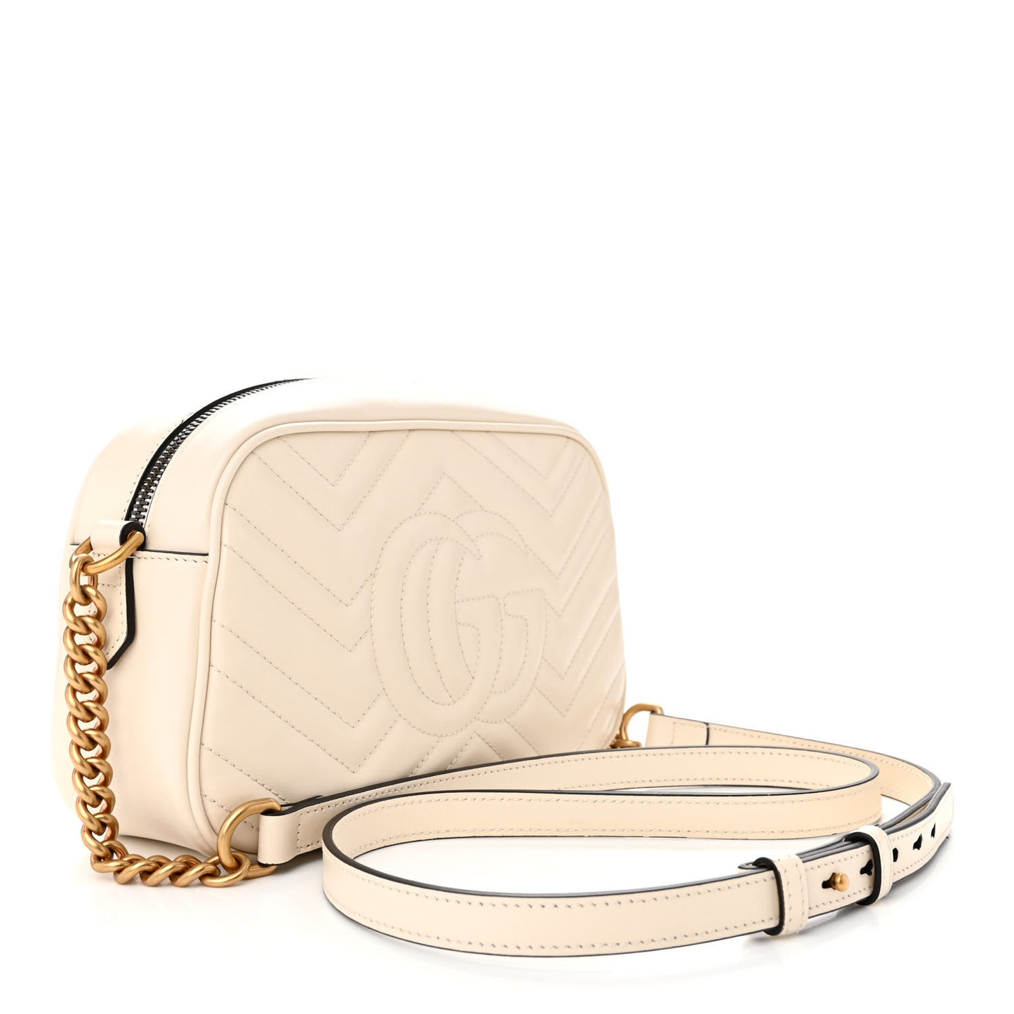 Calfskin Matelasse Small GG Marmont Chain Shoulder Bag White