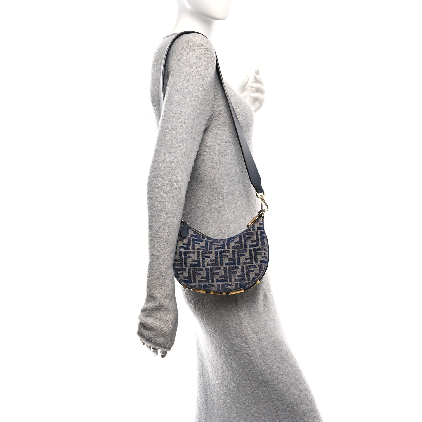 Chenille Vitello Grace FF 1974 Mini Fendigraphy Hobo Bag Blue