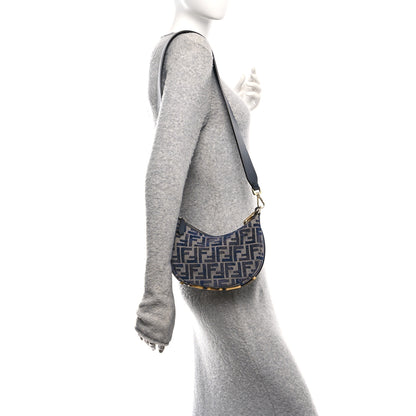 Fendi Chenille Vitello Grace FF 1974 Mini Fendigraphy Hobo Bag Blue 2 of 10