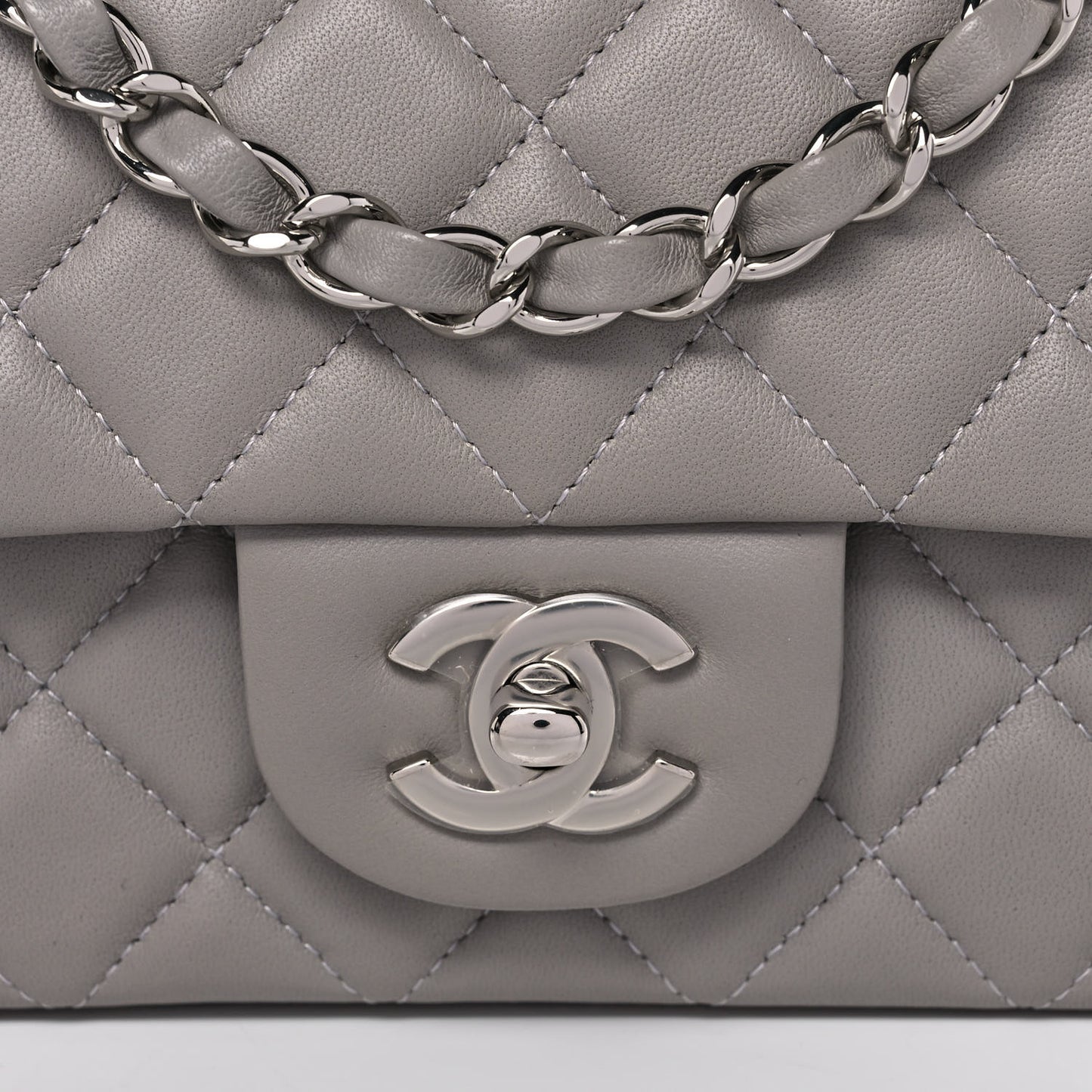 Lambskin Quilted Mini Rectangular Flap Grey