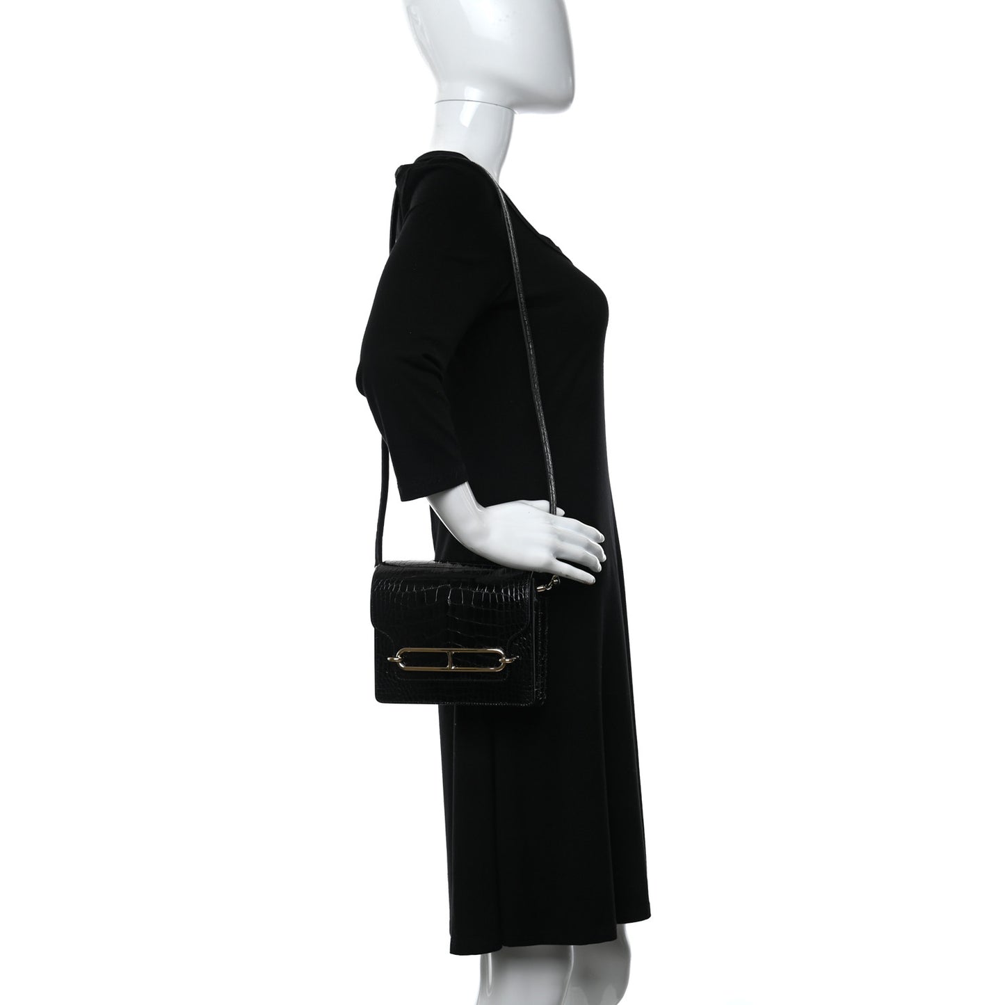 Shiny Alligator Mini Sac Roulis Black