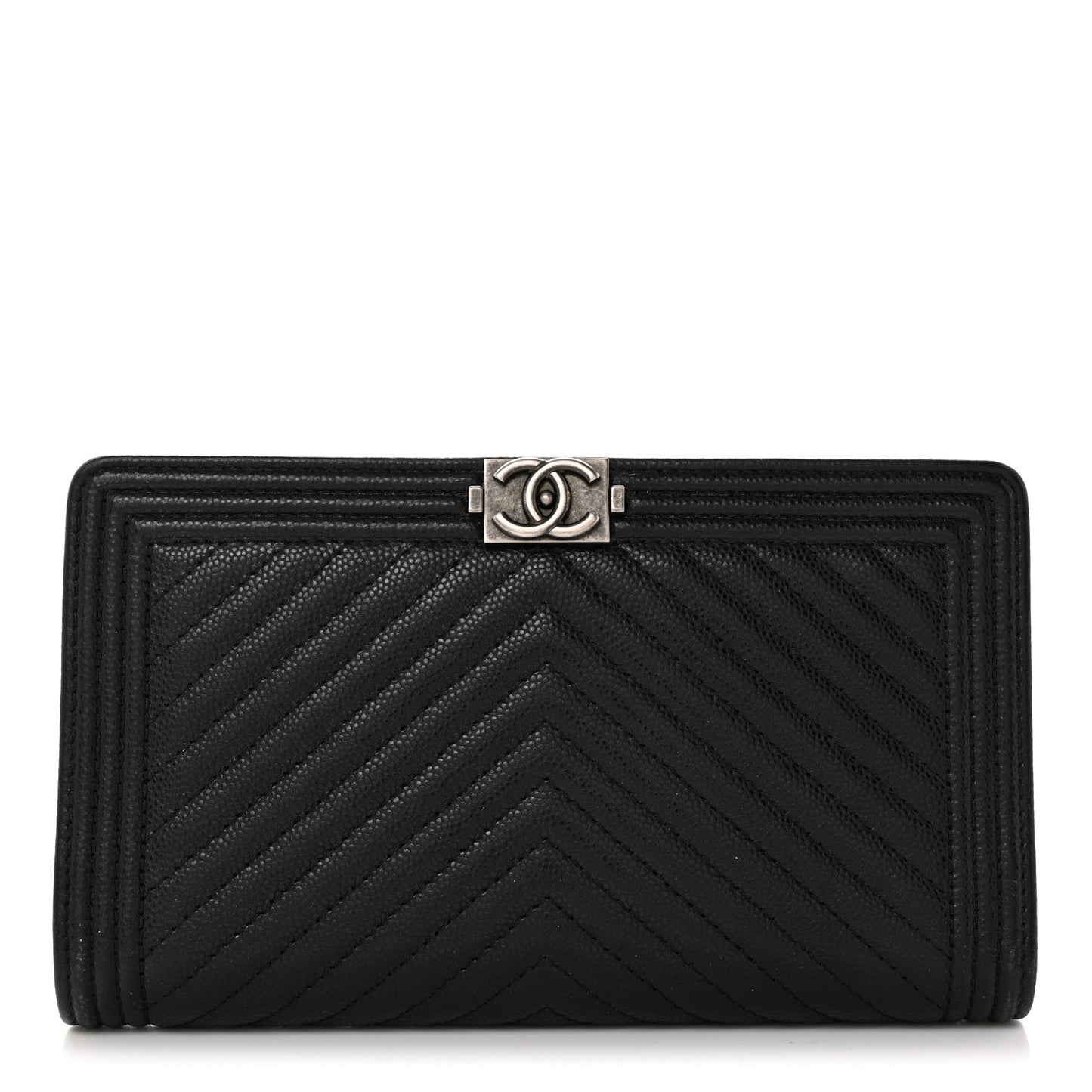 Caviar Chevron Quilted Boy Yen Wallet Black