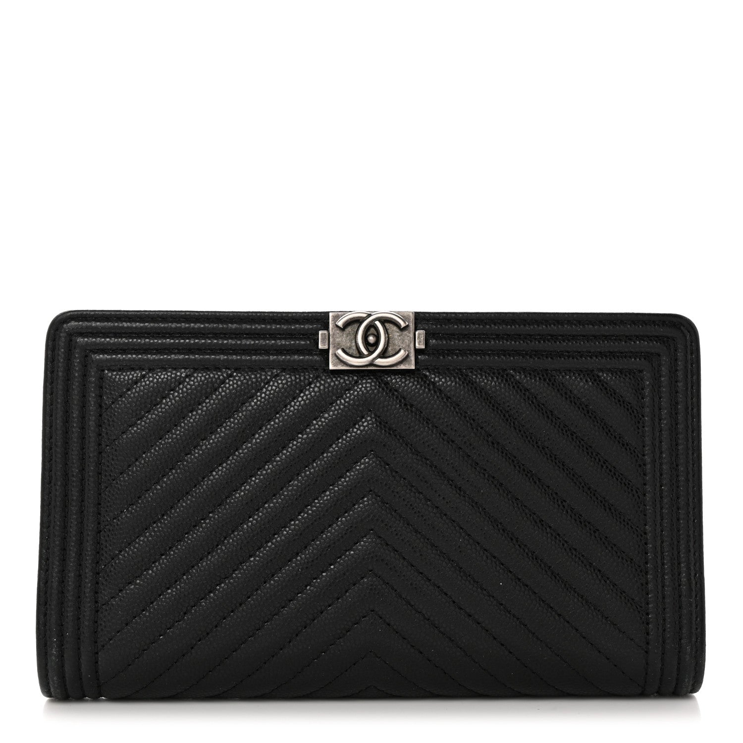 Chanel Caviar Chevron Quilted Boy Yen Wallet Black 1 of 9