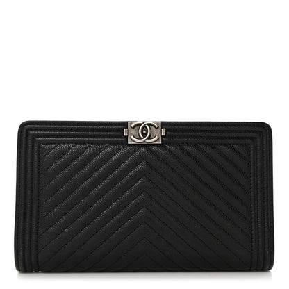 Chanel Caviar Chevron Quilted Boy Yen Wallet Black 1 of 9