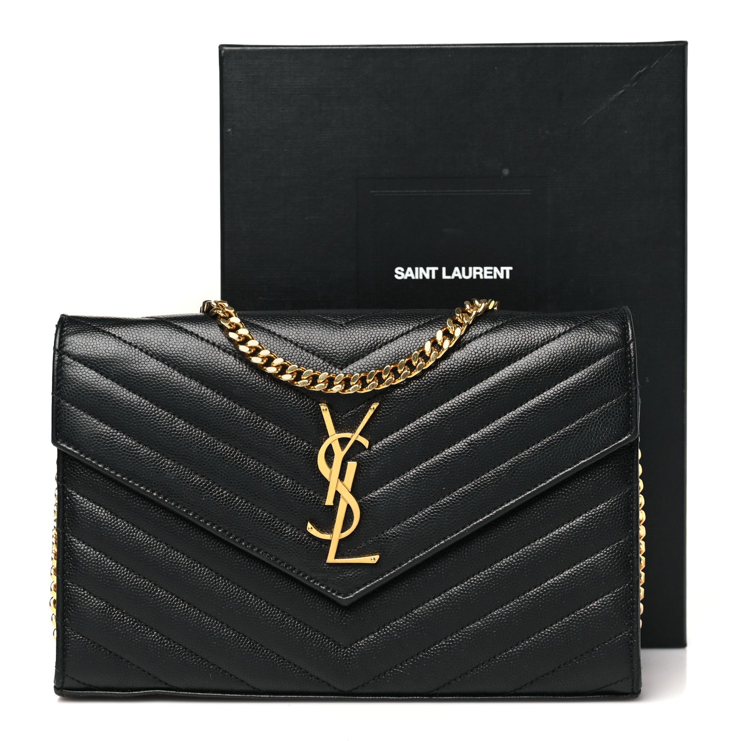Grain De Poudre Matelasse Chevron Monogram Chain Wallet Black