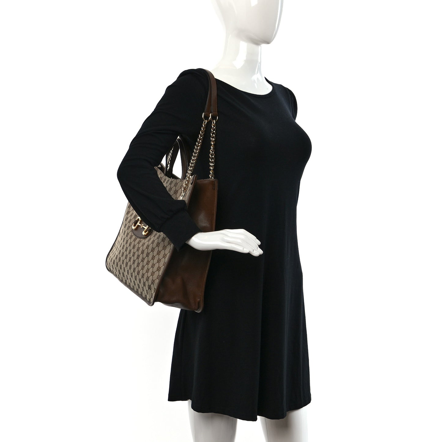 Monogram Calfskin Large Horsebit 1955 Tote Bag Beige Brown Sugar
