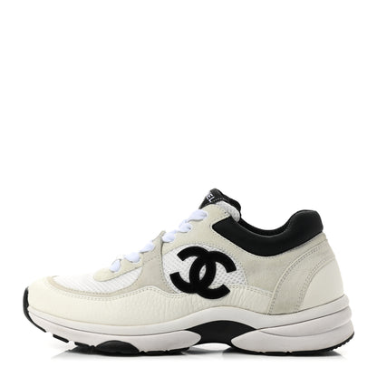 Chanel Mesh Suede Calfskin Grained Calfskin Womens CC Sneakers 39 White Black 1 of 13