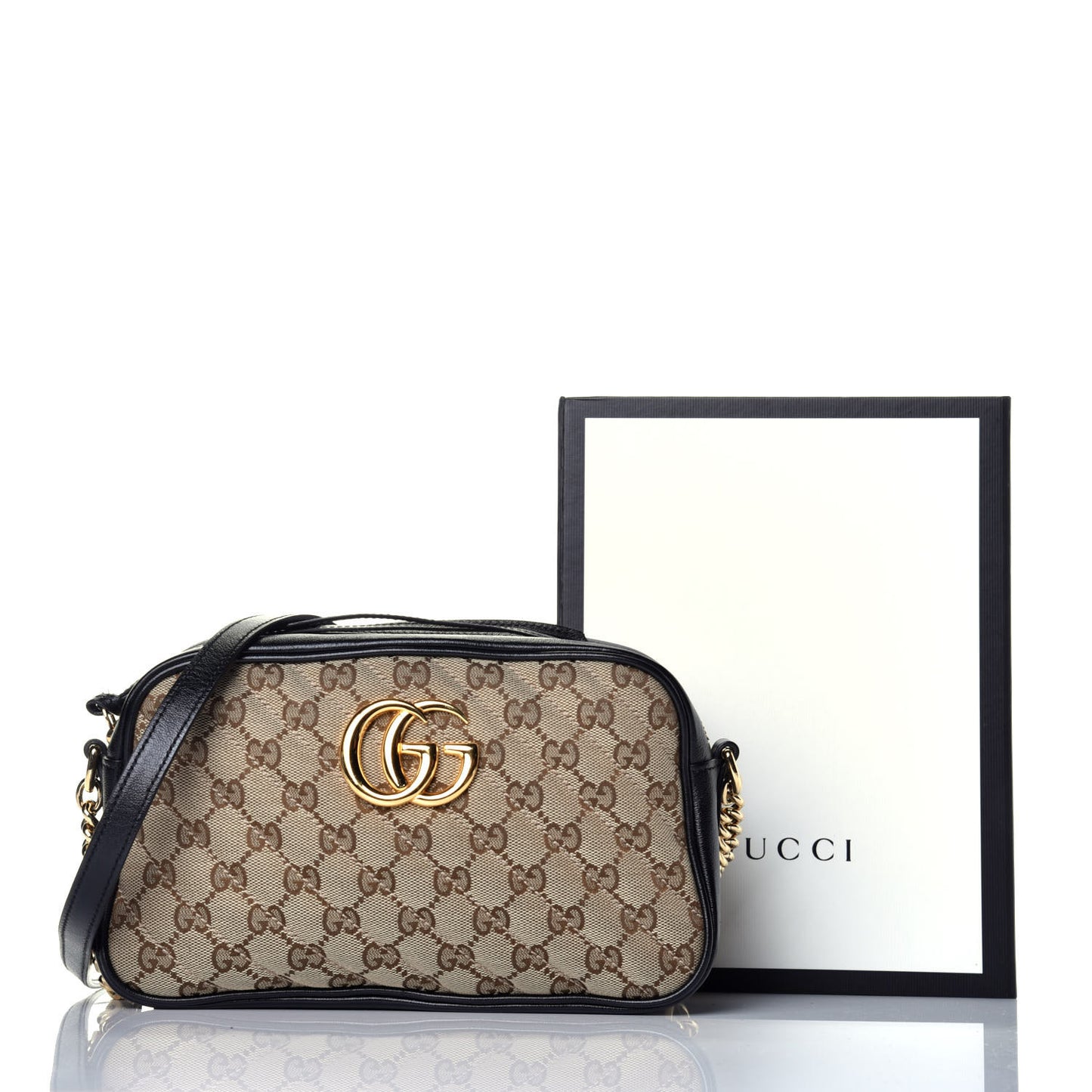 Monogram Matelasse Diagonal Small GG Marmont Chain Shoulder Bag Beige Black