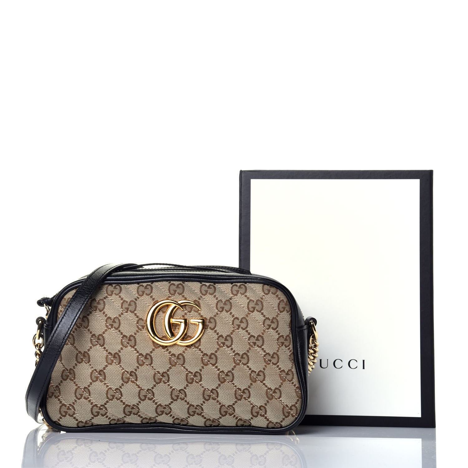 Gucci Monogram Matelasse Diagonal Small GG Marmont Chain Shoulder Bag Beige Black 11 of 11