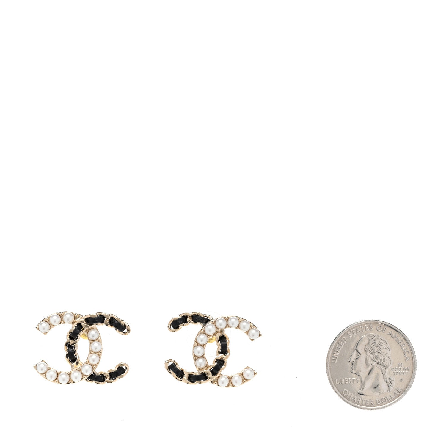 Chanel Pearl Lambskin Chain CC Stud Earrings Gold Black 2 of 5