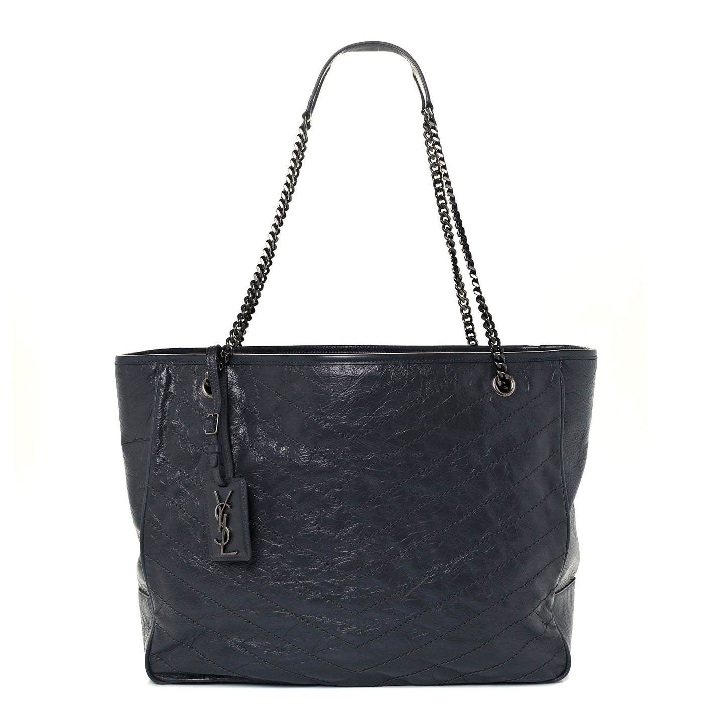 Crinkled Calfskin Matelasse Monogram Large Niki Shopping Tote Bag Grey