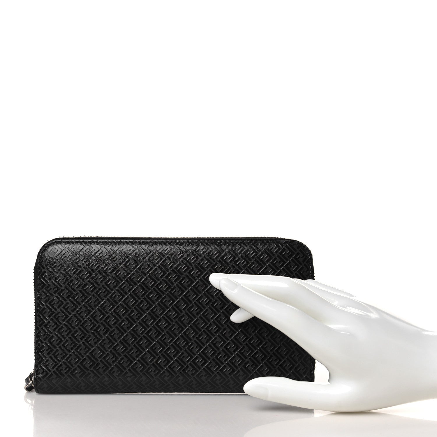Fendi Vitello Grace Light Micro FF Embossed Zip Around Wallet Asfalto Black 2 of 8