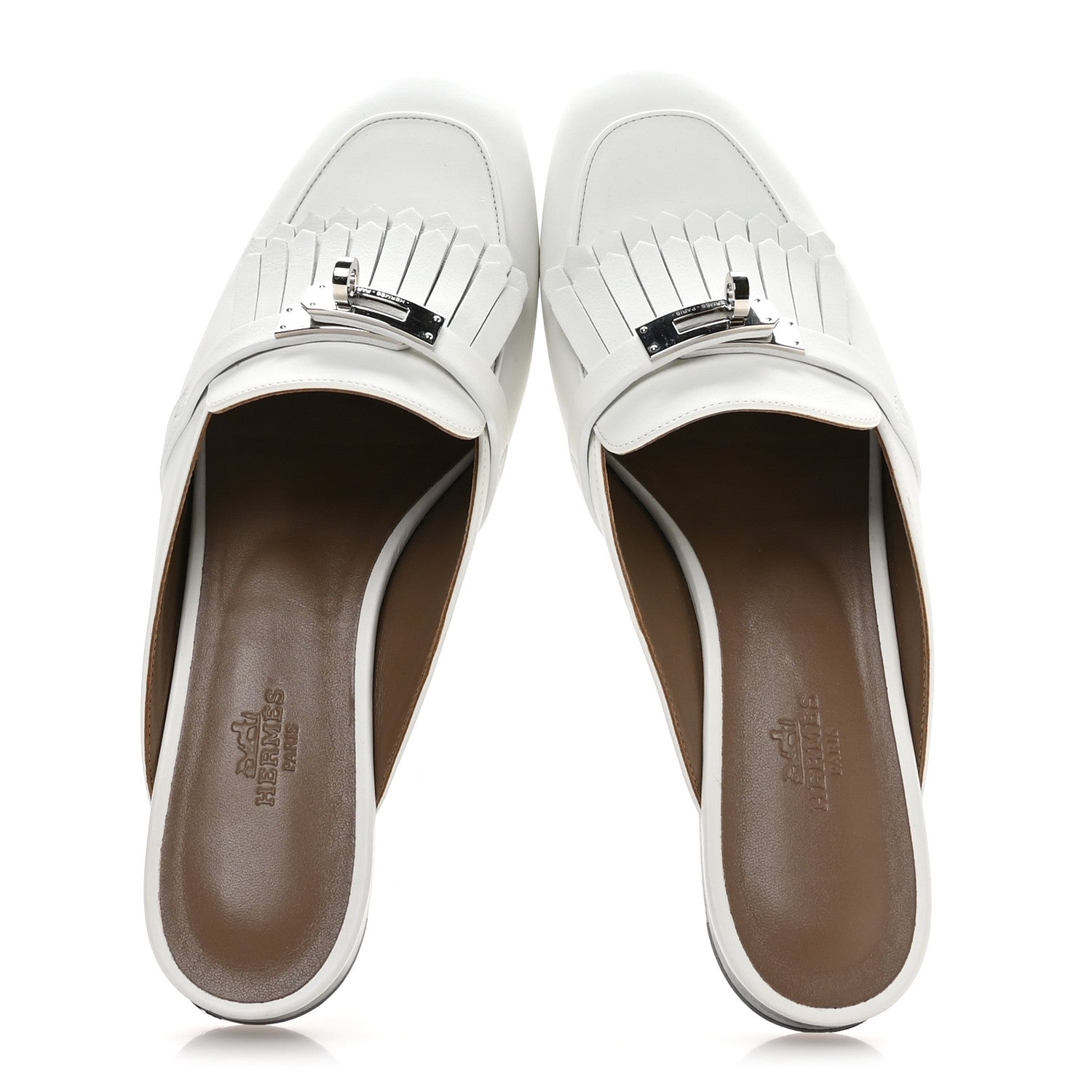 Hermes Calfskin Fringe Oz Mules 39 White 2 of 9
