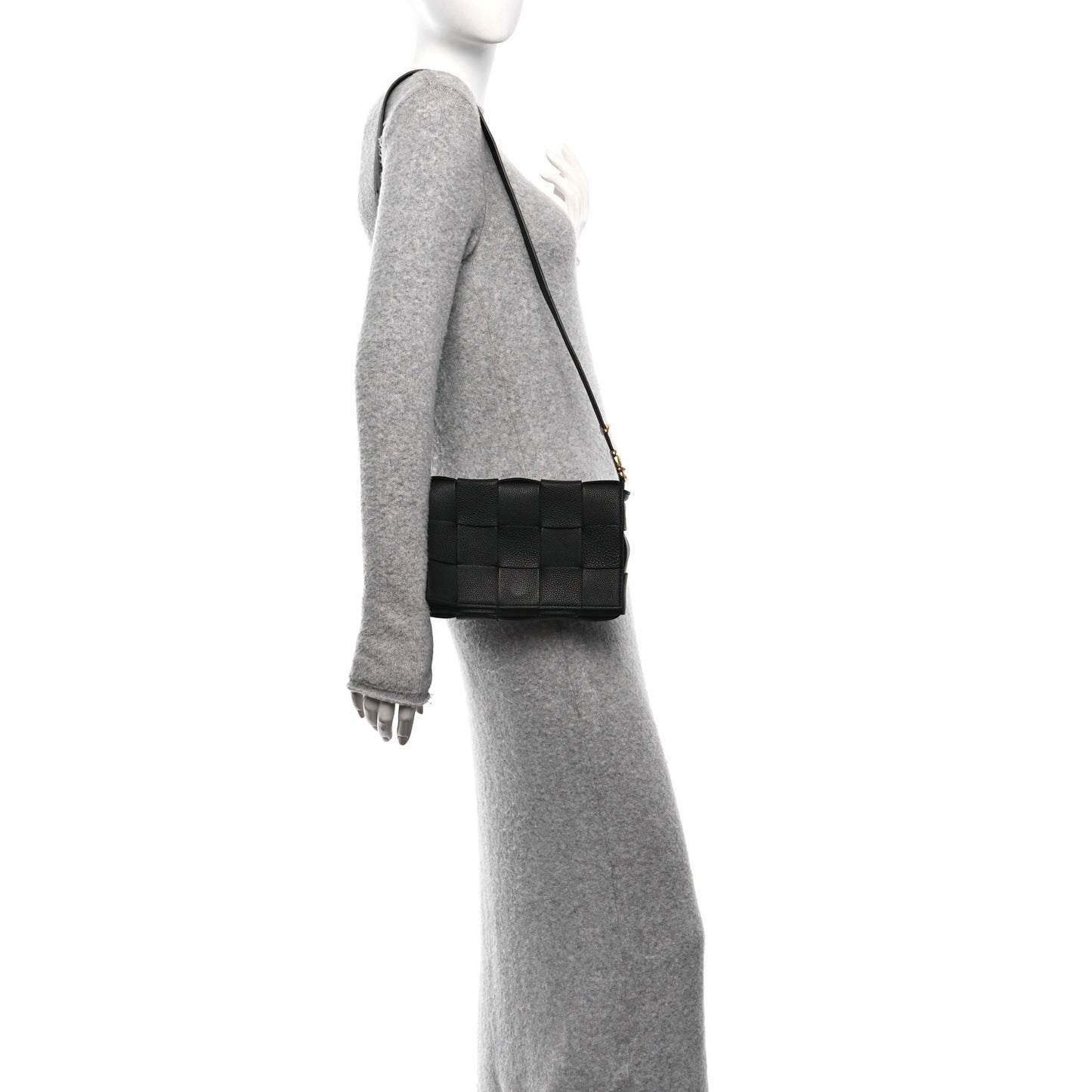 Grained Calfskin Maxi Intrecciato Cassette Crossbody Bag Black
