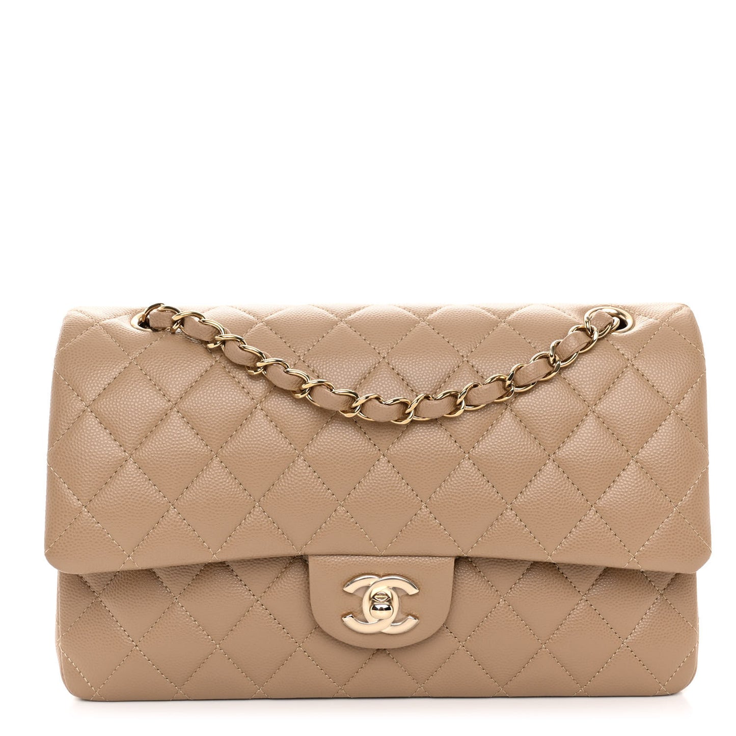 Caviar Quilted Medium Double Flap Dark Beige
