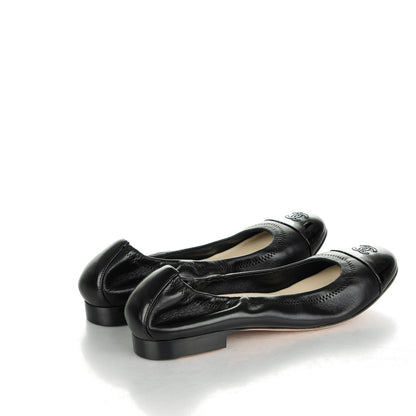 Chanel Lambskin Patent CC Elastic Cap Toe Ballerina Flats 38 Black 4 of 7