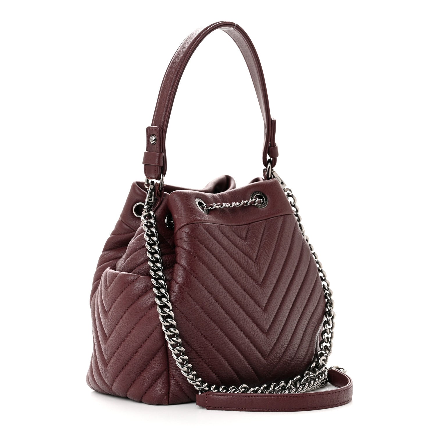 Chanel Deerskin Chevron Small CC Chain Bucket Bag Burgundy 3 of 11