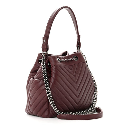 Chanel Deerskin Chevron Small CC Chain Bucket Bag Burgundy 3 of 11