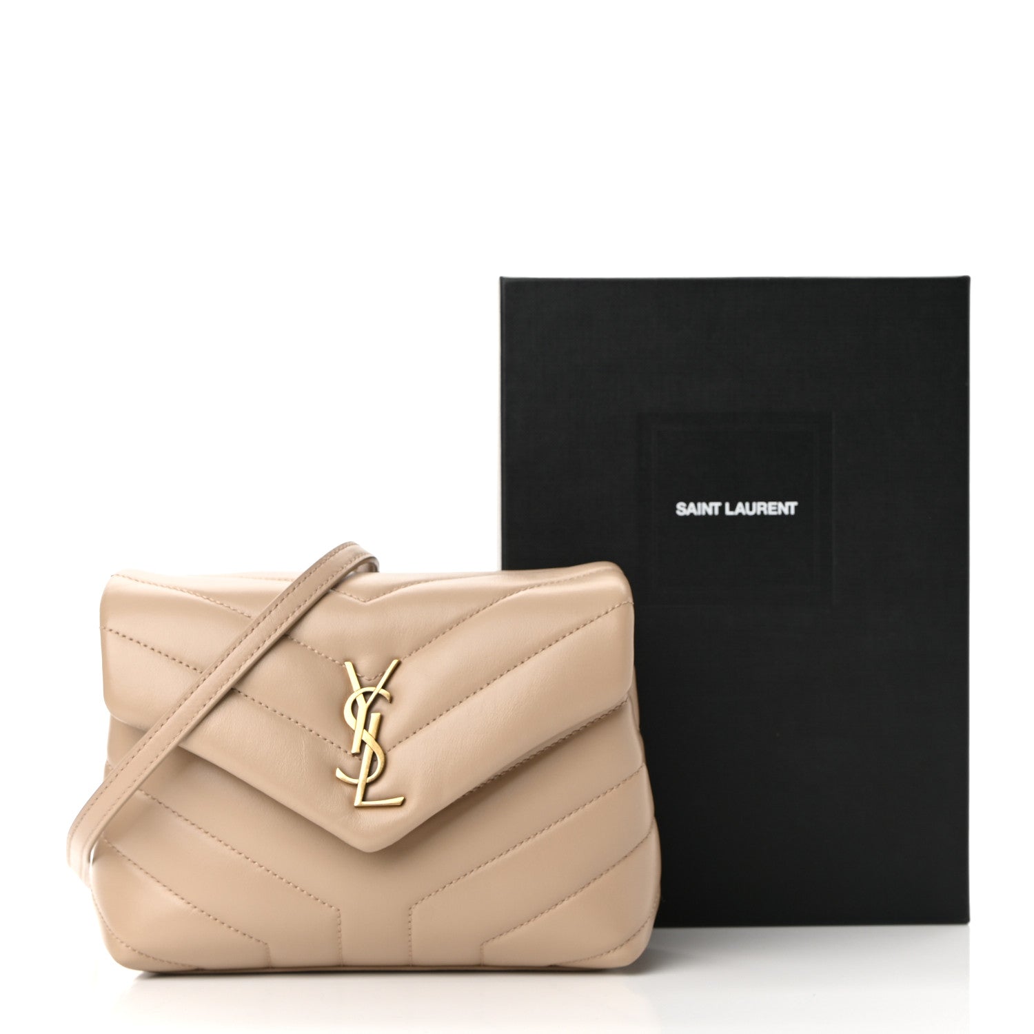 Saint Laurent Calfskin Y Quilted Monogram Toy Loulou Crossbody Bag Dark Beige 9 of 9