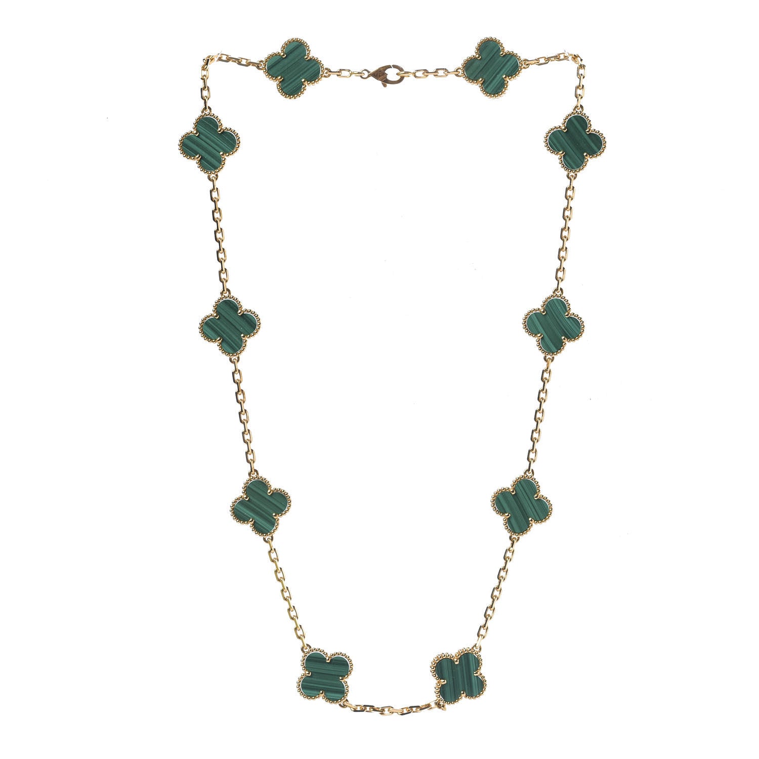 Van Cleef & Arpels 18K Yellow Gold Malachite 10 Motifs Vintage Alhambra Necklace 3 of 5