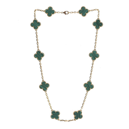 Van Cleef & Arpels 18K Yellow Gold Malachite 10 Motifs Vintage Alhambra Necklace 3 of 5