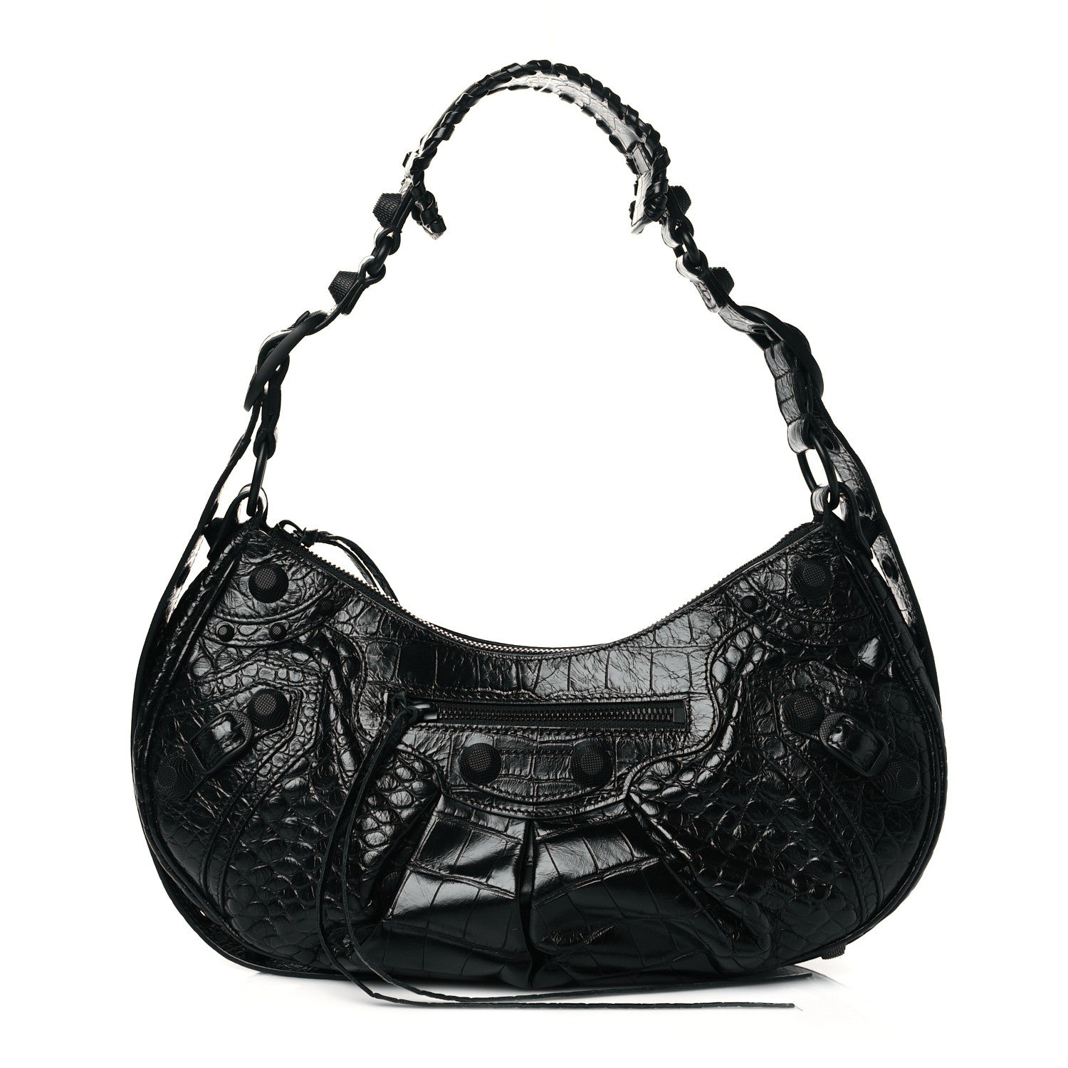 Balenciaga Extra Supple Calfskin Crocodile Embossed Monochrome Small Le Cagole Shoulder Bag Black 3 of 10