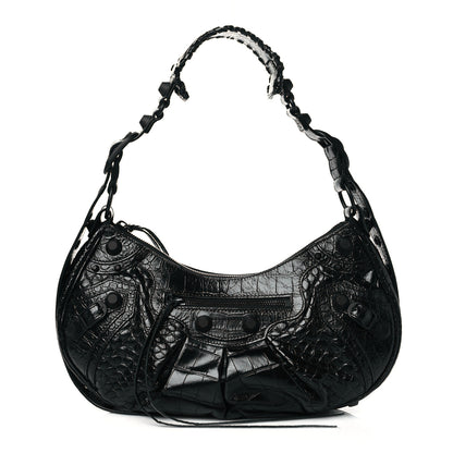 Balenciaga Extra Supple Calfskin Crocodile Embossed Monochrome Small Le Cagole Shoulder Bag Black 3 of 10