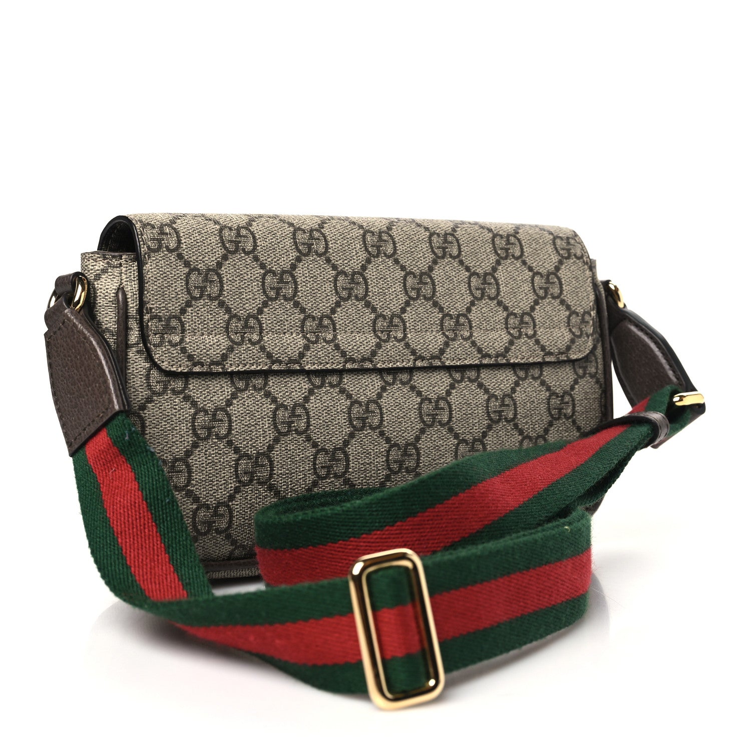 Gucci GG Supreme Monogram Textured Dollar Calfskin Web Mini Ophidia Envelope Shoulder Bag Beige Ebony New Acero 3 of 11
