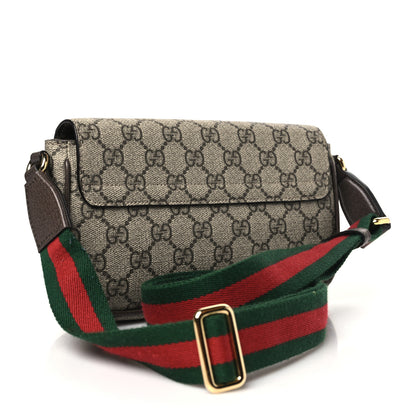 Gucci GG Supreme Monogram Textured Dollar Calfskin Web Mini Ophidia Envelope Shoulder Bag Beige Ebony New Acero 3 of 11