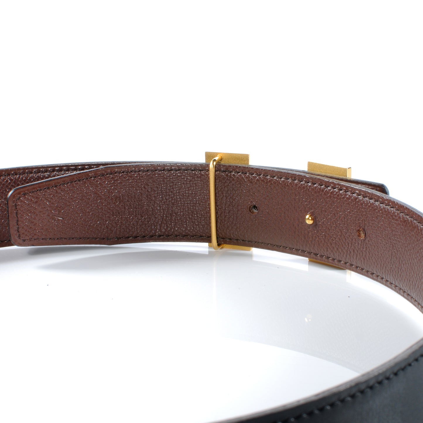 Box Courchevel Reversible Constance 32mm H Belt Noir Chocolate 70