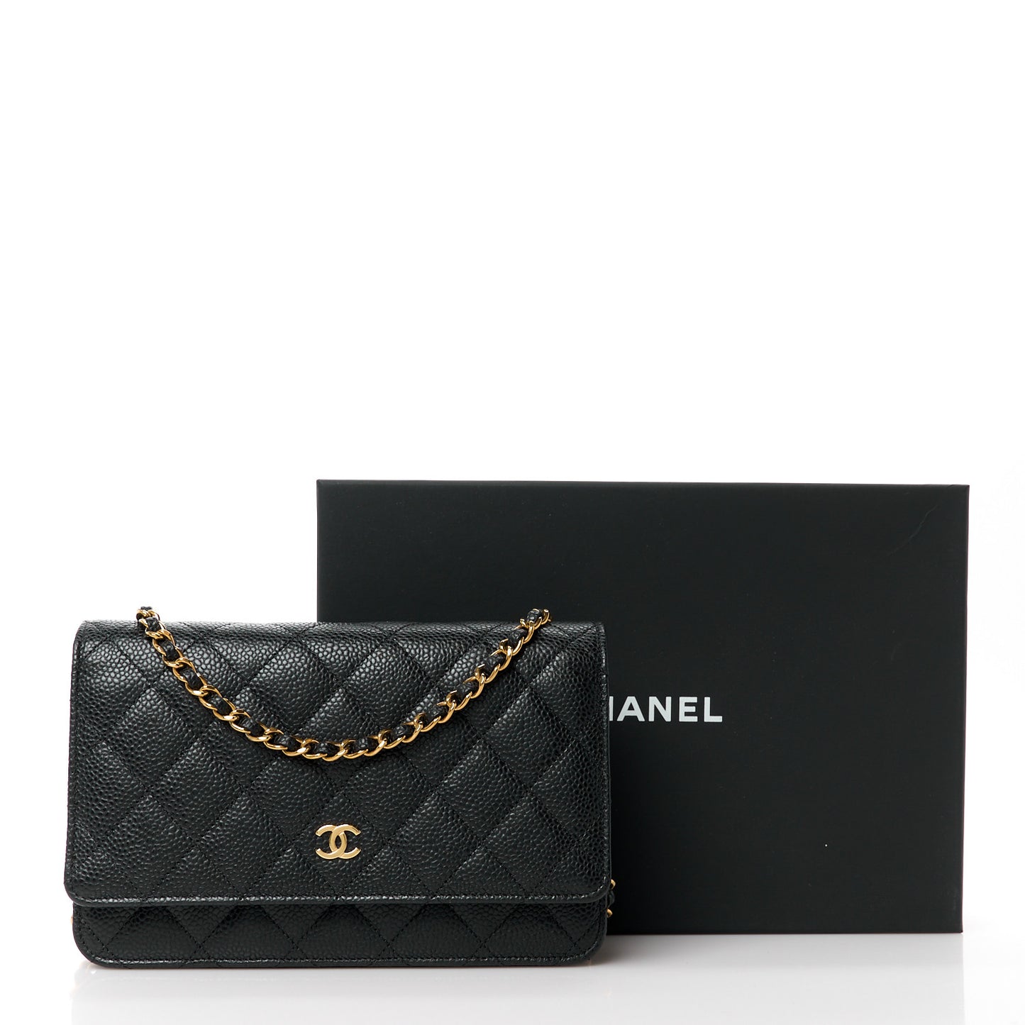 Caviar Quilted Wallet on Chain WOC Black
