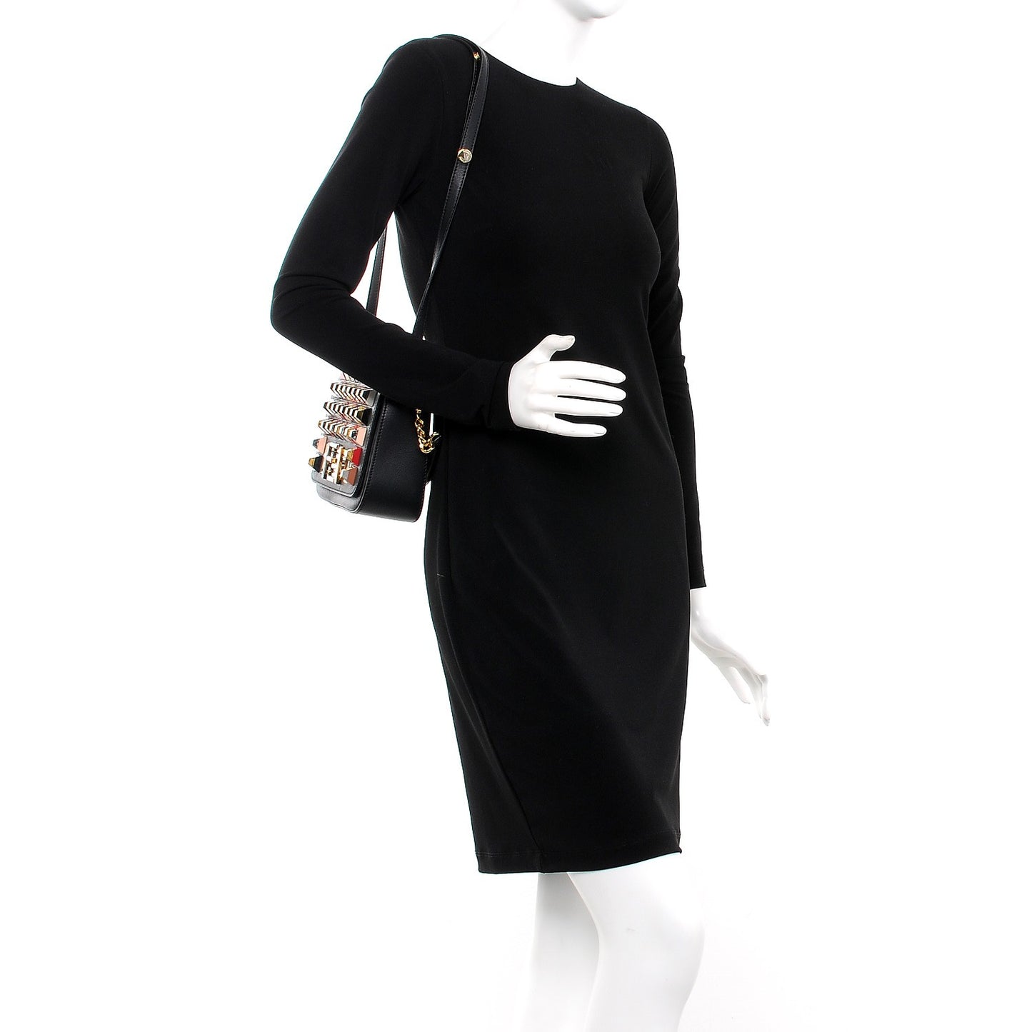 Grained Calfskin Studded 3Baguette Shoulder Bag Black Multicolor