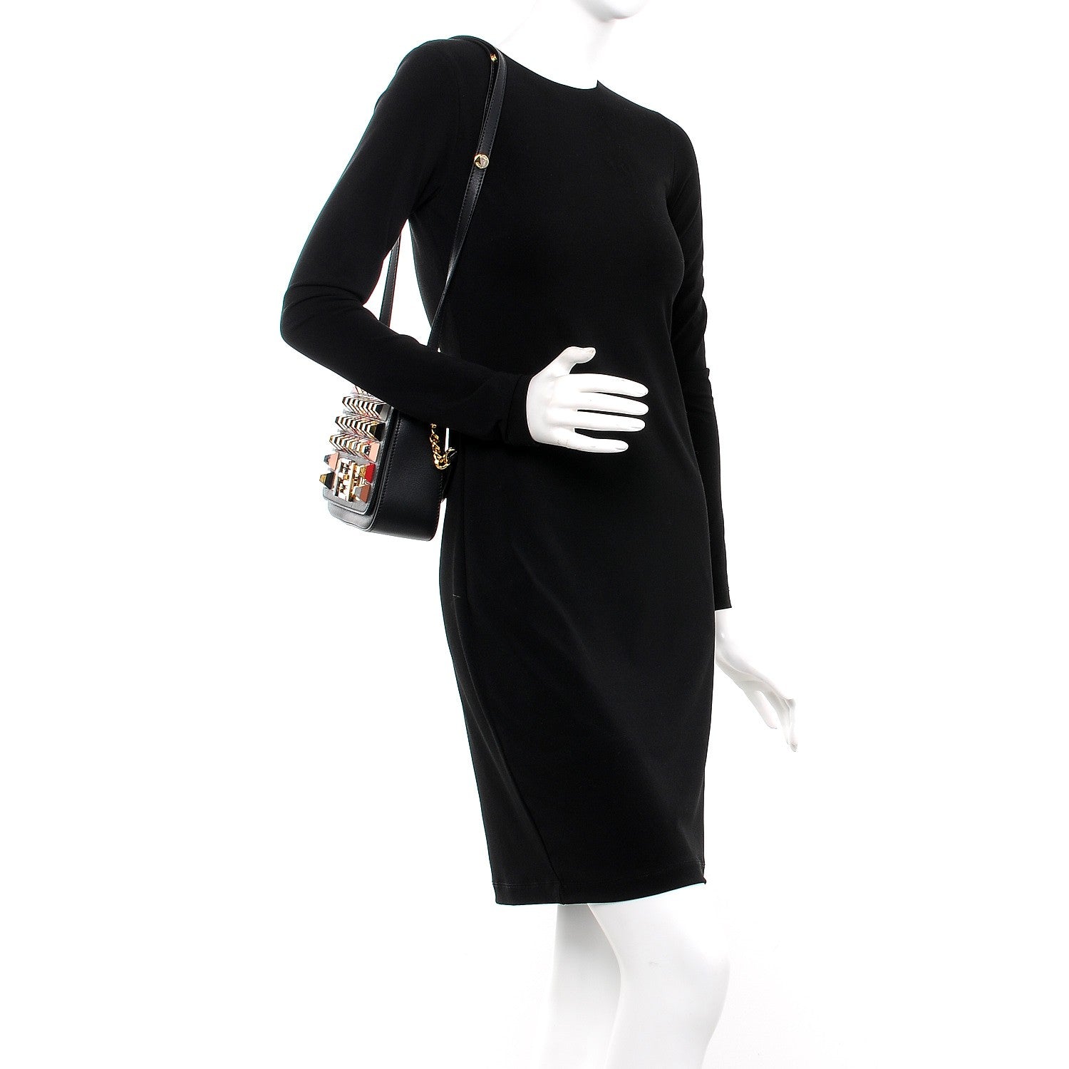 Fendi Grained Calfskin Studded 3Baguette Shoulder Bag Black Multicolor 2 of 8