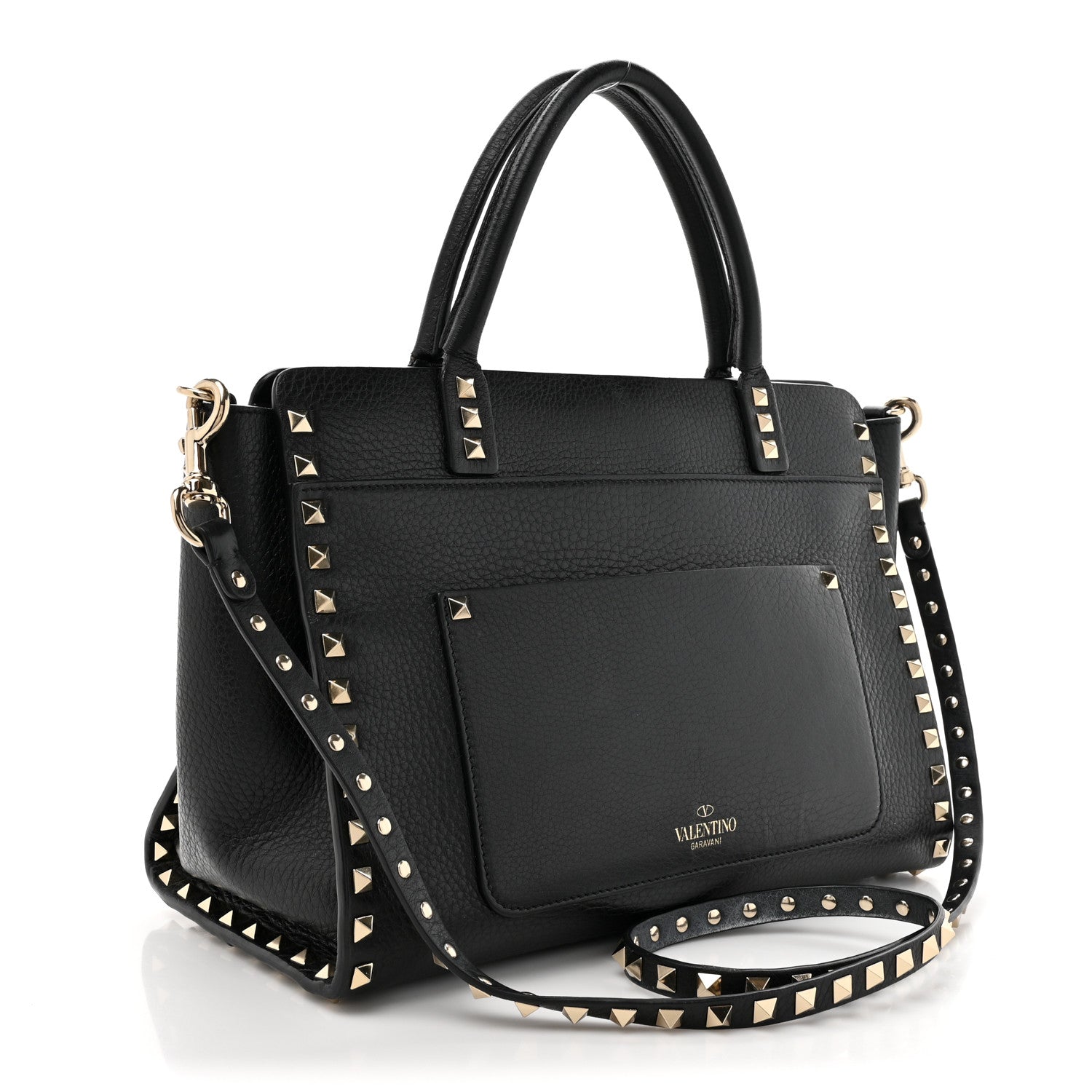 Valentino Garavani Pebbled Calfskin Rockstud Double Handle Tote Black 3 of 15