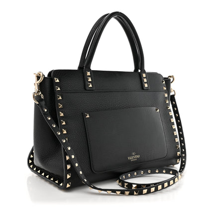 Valentino Garavani Pebbled Calfskin Rockstud Double Handle Tote Black 3 of 15