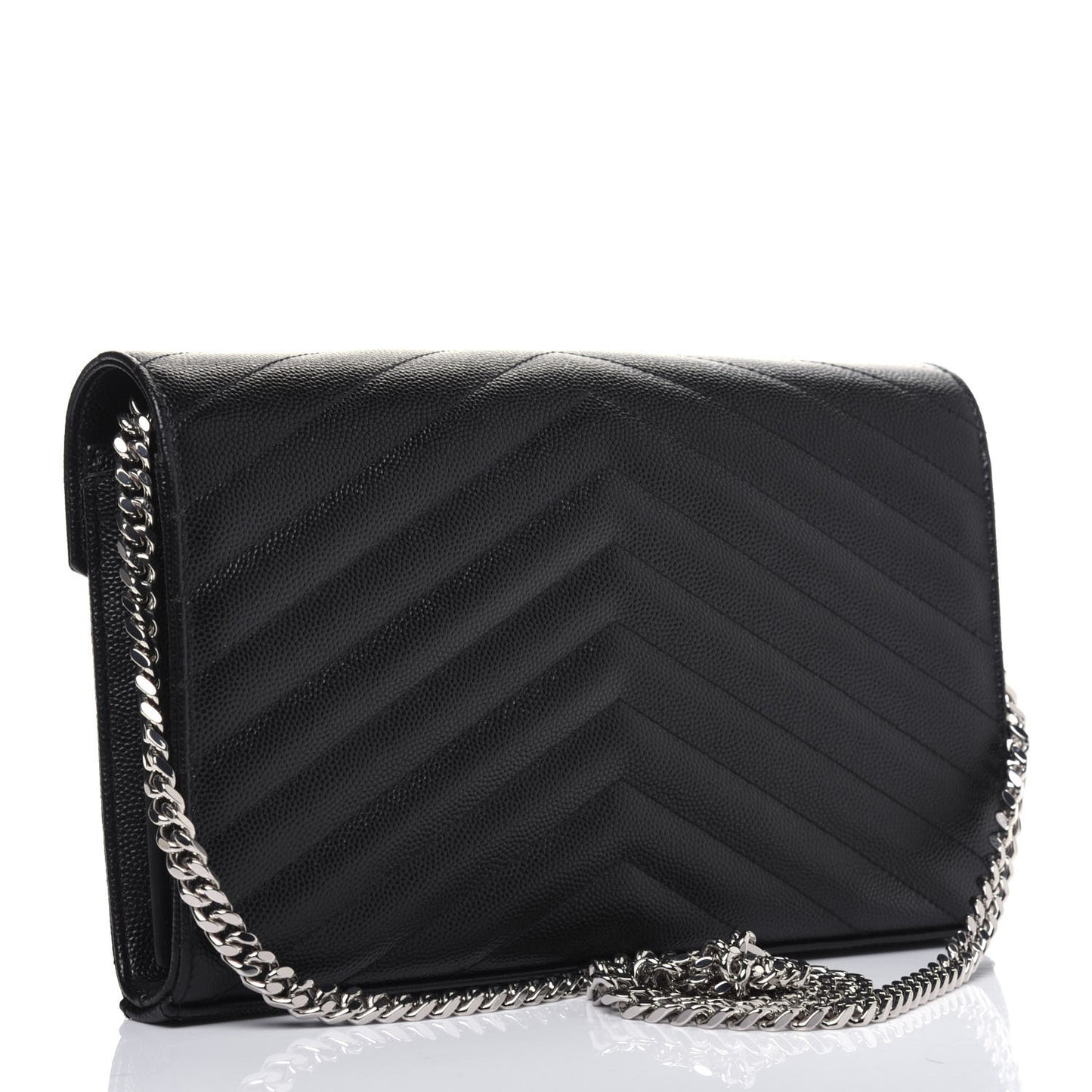 Grain De Poudre Matelasse Chevron Monogram Chain Wallet Black