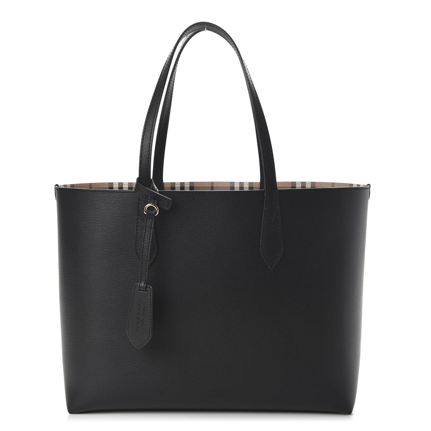 Grainy Calfskin Haymarket Check Medium Reversible Tote Black