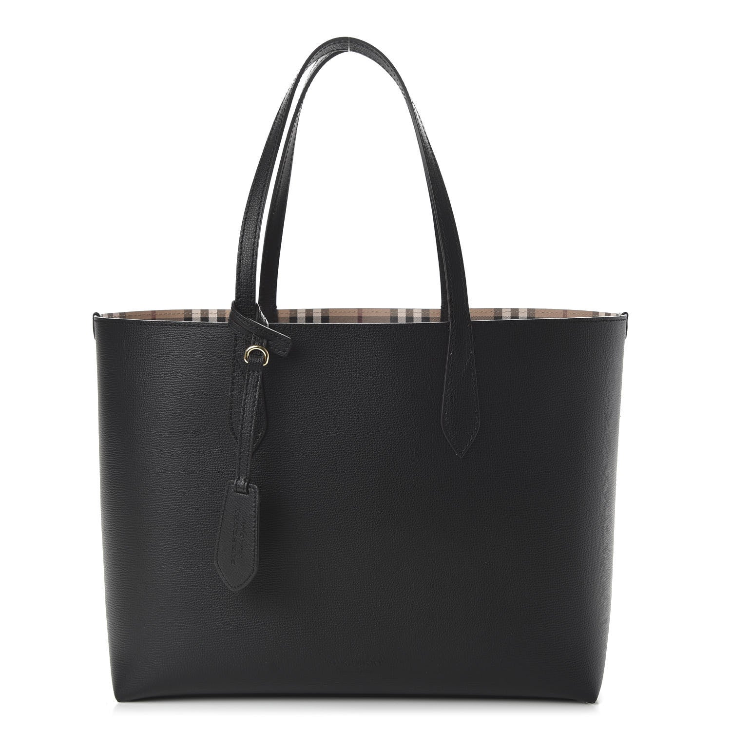 Burberry Grainy Calfskin Haymarket Check Medium Reversible Tote Black 1 of 15
