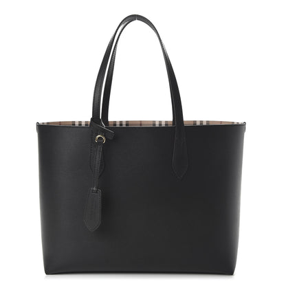 Burberry Grainy Calfskin Haymarket Check Medium Reversible Tote Black 1 of 15
