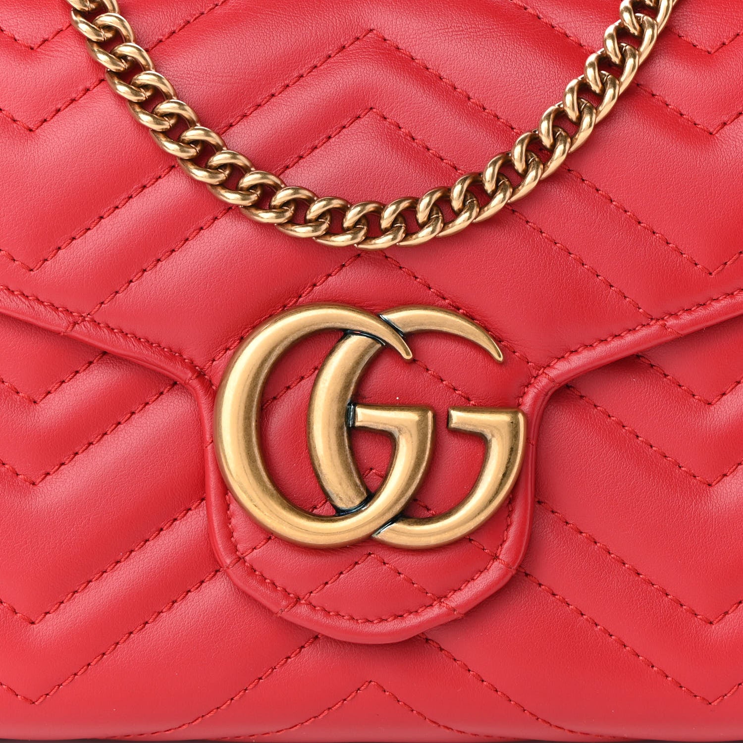 Gucci Calfskin Matelasse GG Marmont Chain Wallet Hibiscus Red 8 of 10