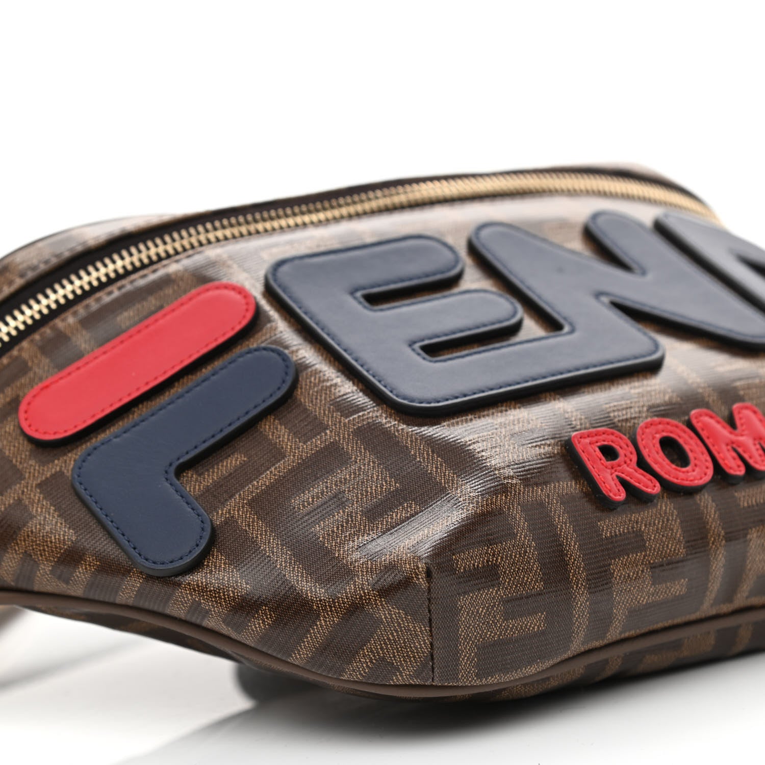 Fendi X FILA Glazed Fabric Vitello Century FF 1974 Mania Belt Bag Mogano Panna Blueberry 9 of 10