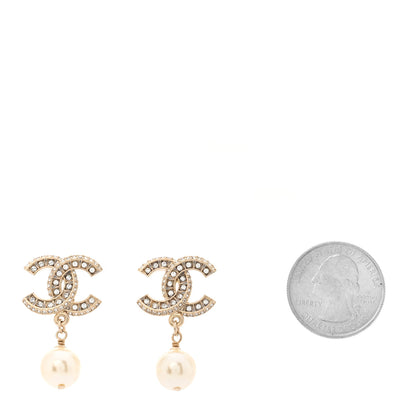 Chanel Crystal Pearl CC Drop Earrings Gold 2 of 5