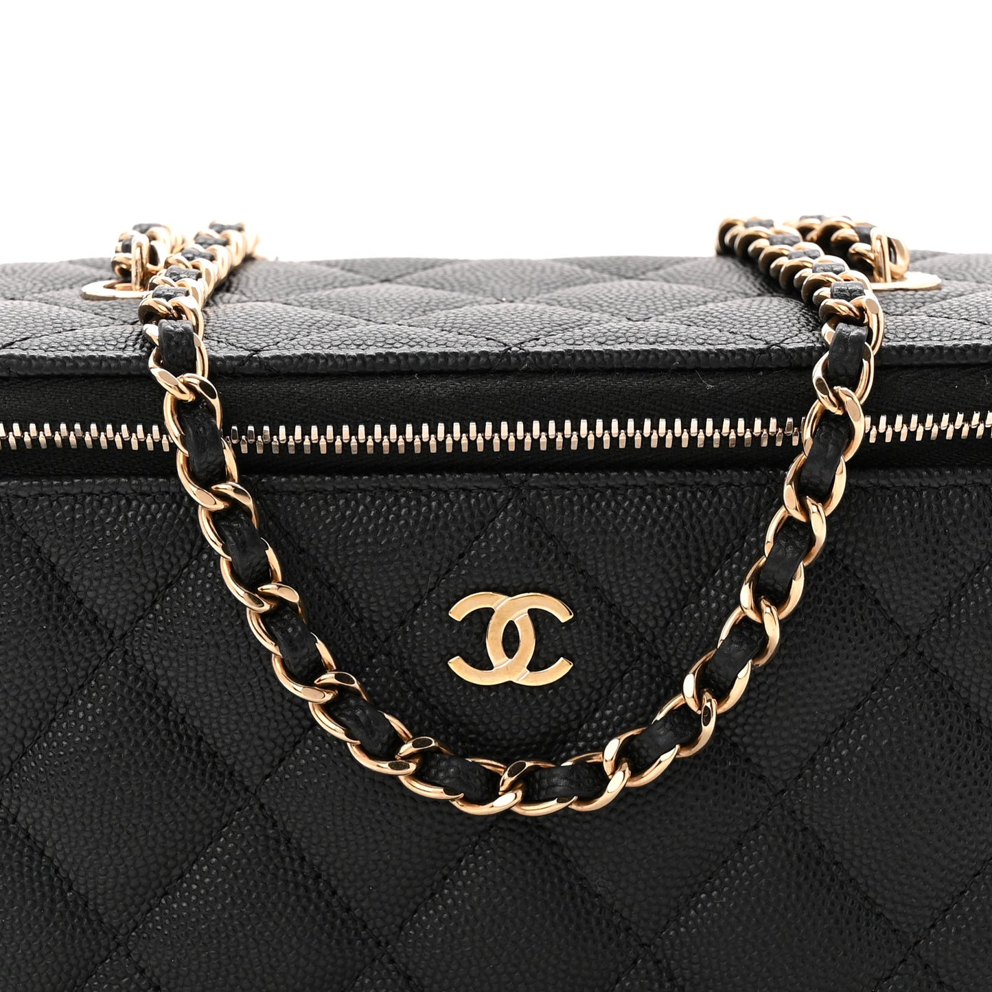 Caviar Quilted Small Vanity Case With Chain Black
