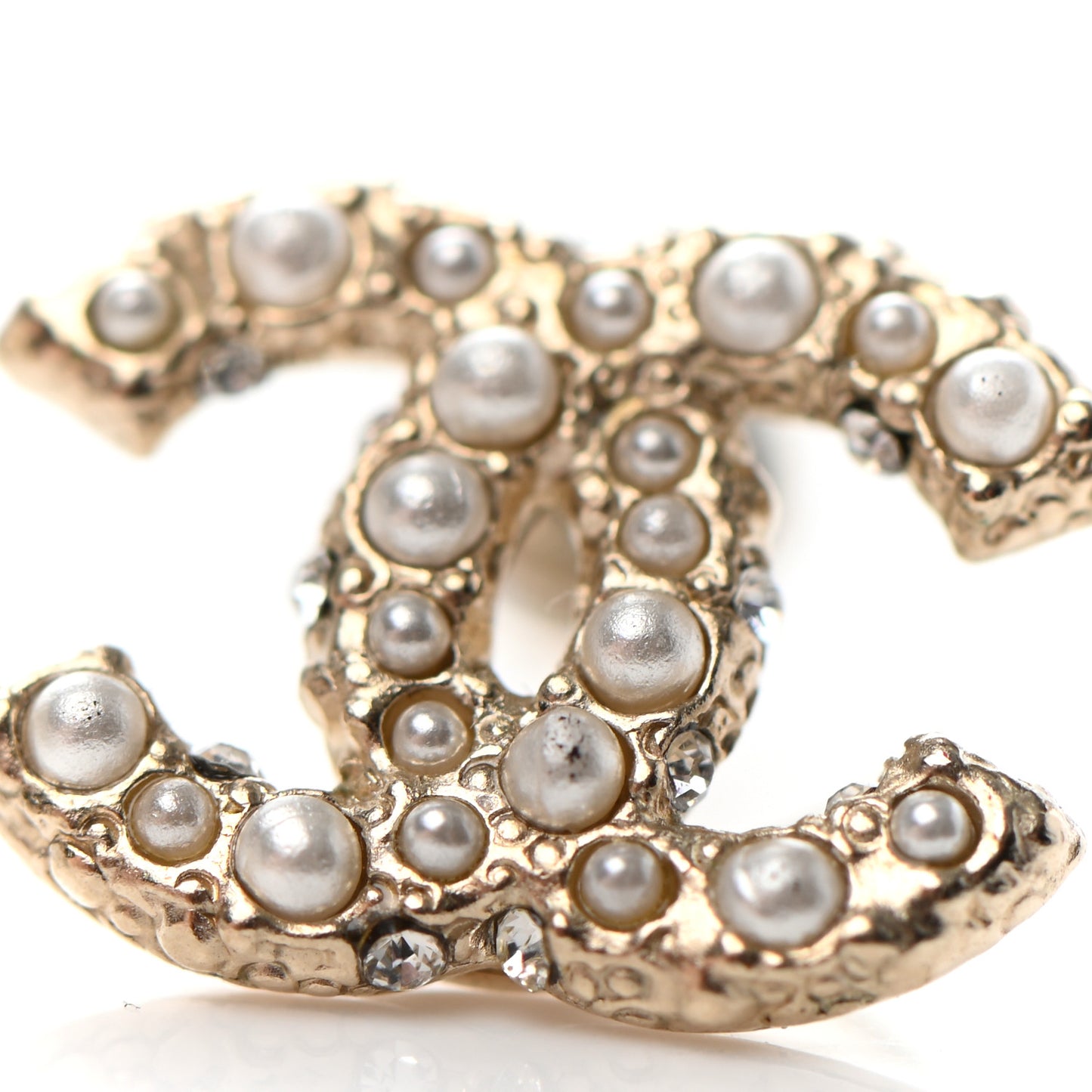 Pearl Crystal CC Stud Earrings Gold