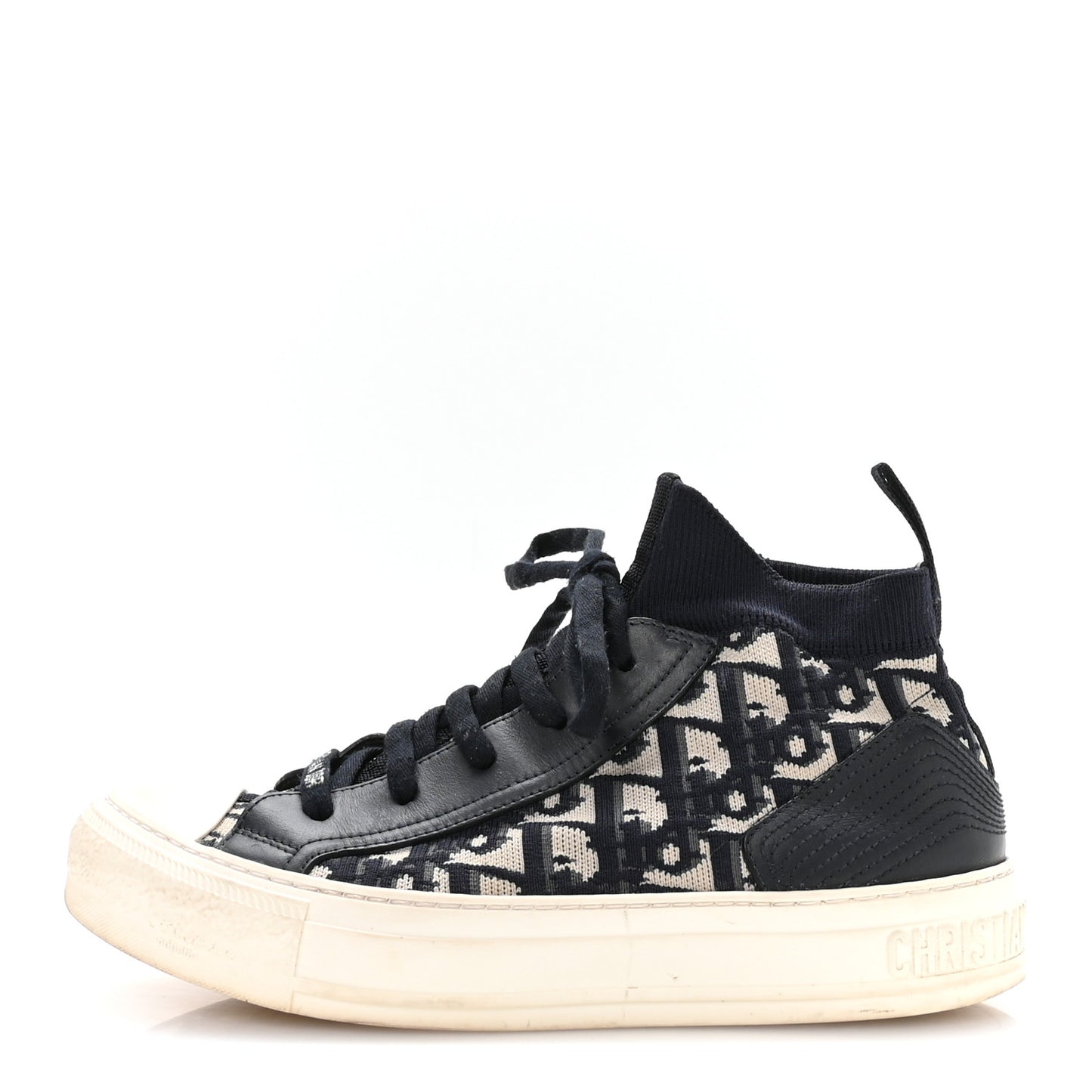 Technical Knit Calfskin Oblique Womens Walk'n Dior High Top Sneakers 37 Deep Blue