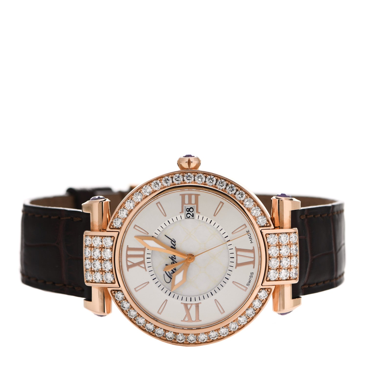 Chopard 18K Rose Gold Alligator Diamond Bezel Mother of Pearl 36mm Imperiale Quartz Watch 2 of 4